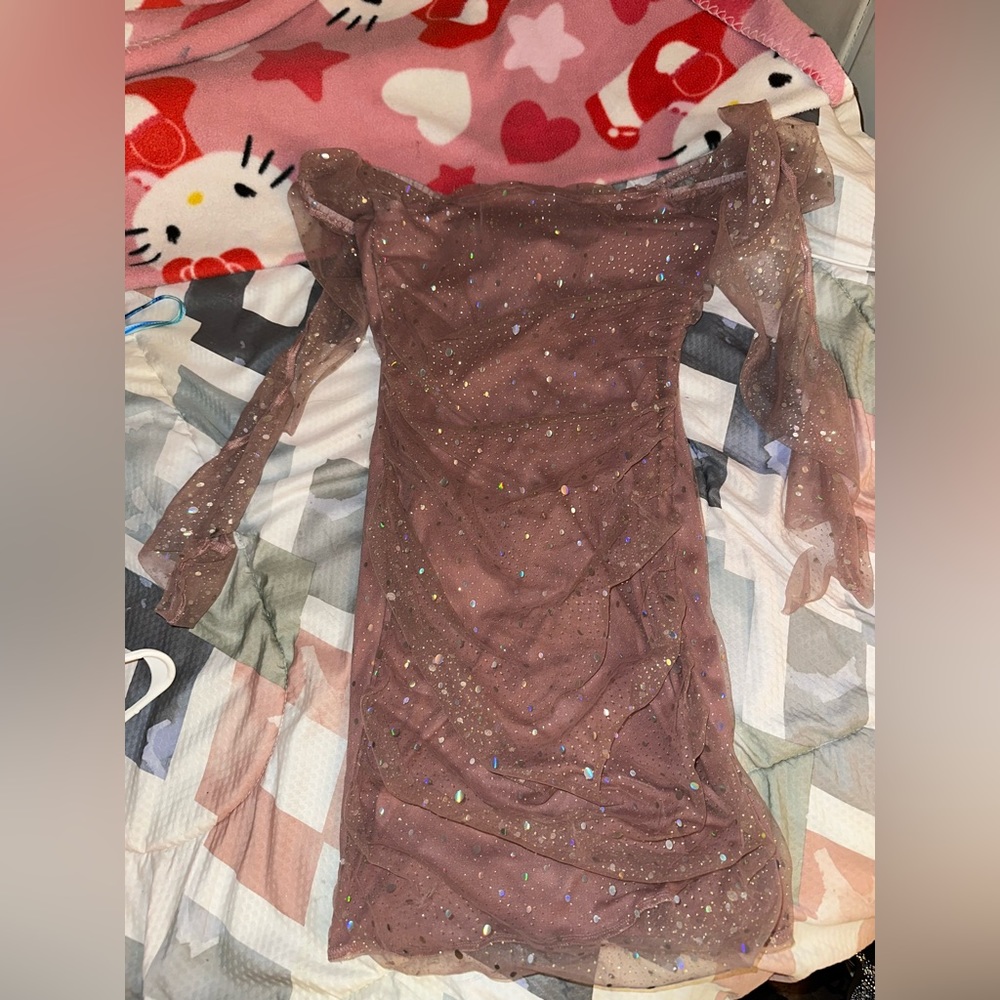 Dusty pink glitter dress